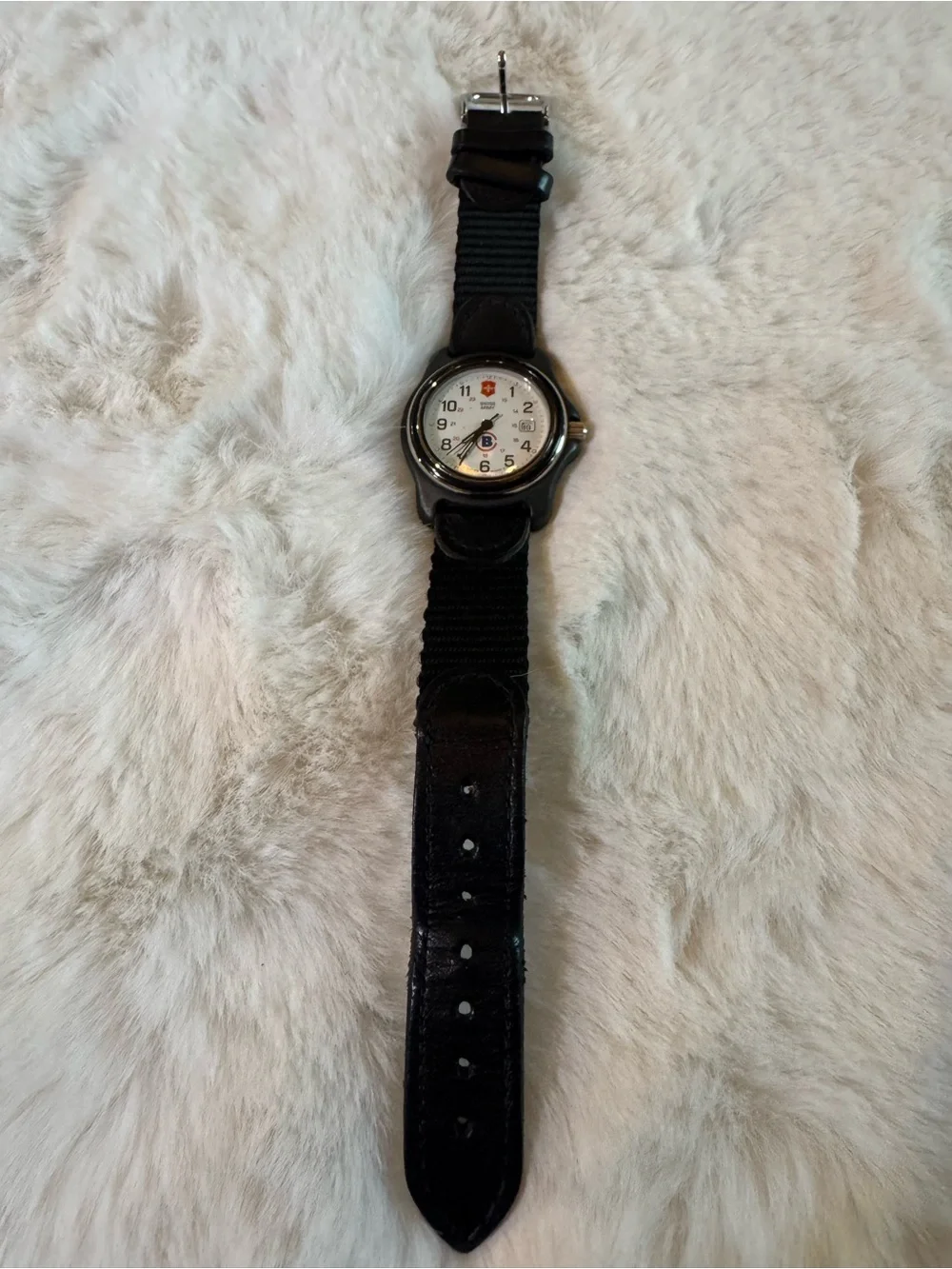 Victorinox White Dial Watch with Black Strap and Red Accents